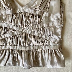 Badgley Mischka raw Silk ruched top champagne